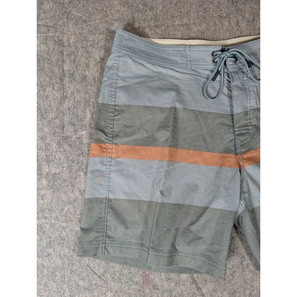 RVCA Mens Striped 17 Inch Short Length 2-Way Stretch Board Shorts Blue/Gray/Org